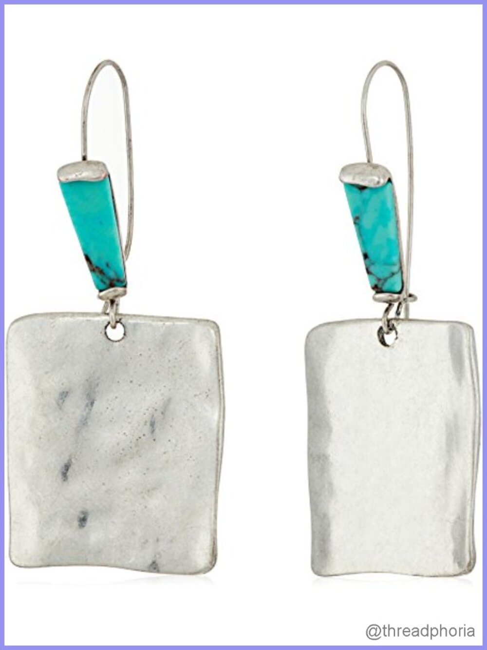 Turquoise Drop Dangle Earrings, Shepherd Hook, Silver Tone